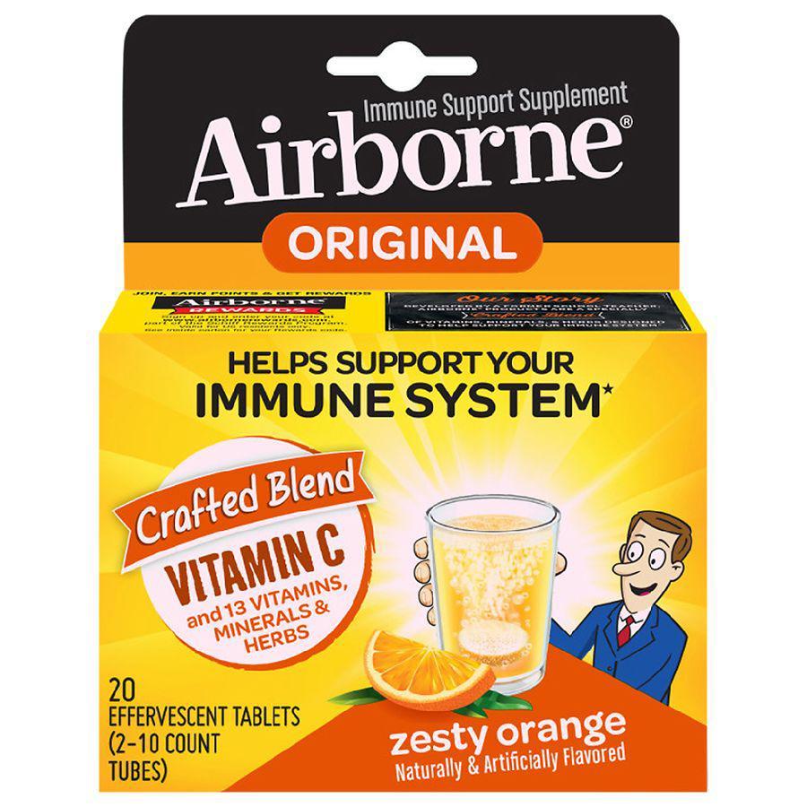 商品Airborne|Effervescent Tablets, Vitamin C - Immune Support Supplement Zesty Orange,价格¥122,第1张图片