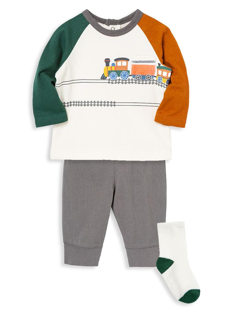 Baby Boy's 3-Piece Train Print T-Shirt, Joggers & Socks Set商品第3张图片规格展示