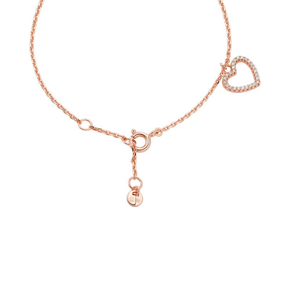 14K Rose Gold-Plated Sterling Silver Pave Heart Line Bracelet商品第2张图片规格展示