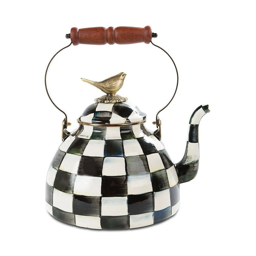 商品MacKenzie-Childs|Courtly Check Enamel 3 Qt. Tea Kettle with Bird,价格¥1507,第1张图片