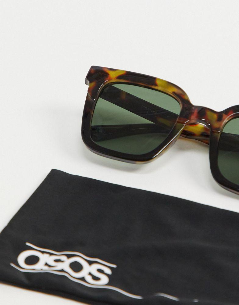 ASOS DESIGN frame square sunglasses with tort blocking - BROWN商品第4张图片规格展示