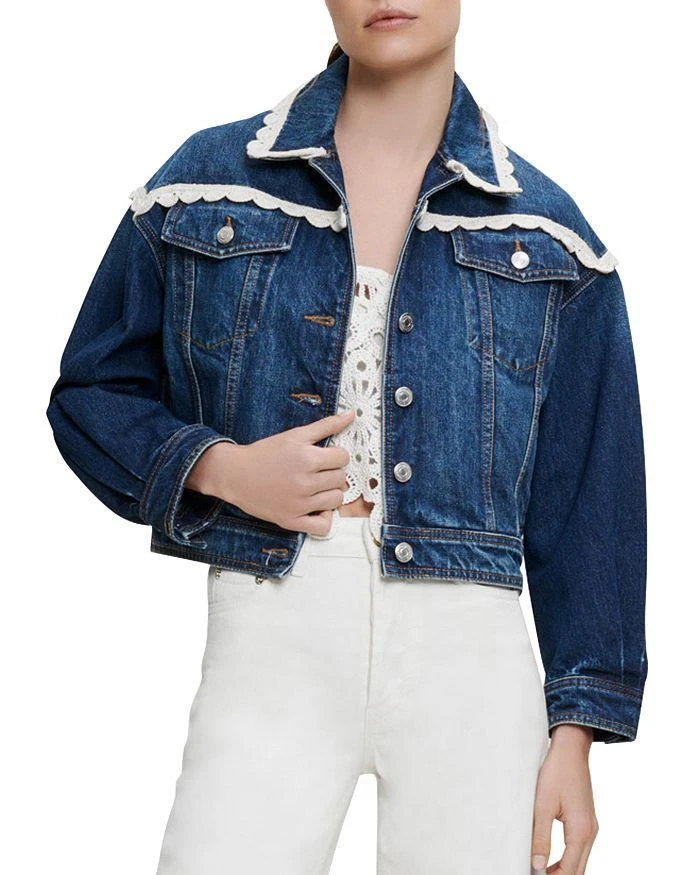商品Maje|Bakina Crochet Trim Denim Jacket,价格¥2155,第1张图片