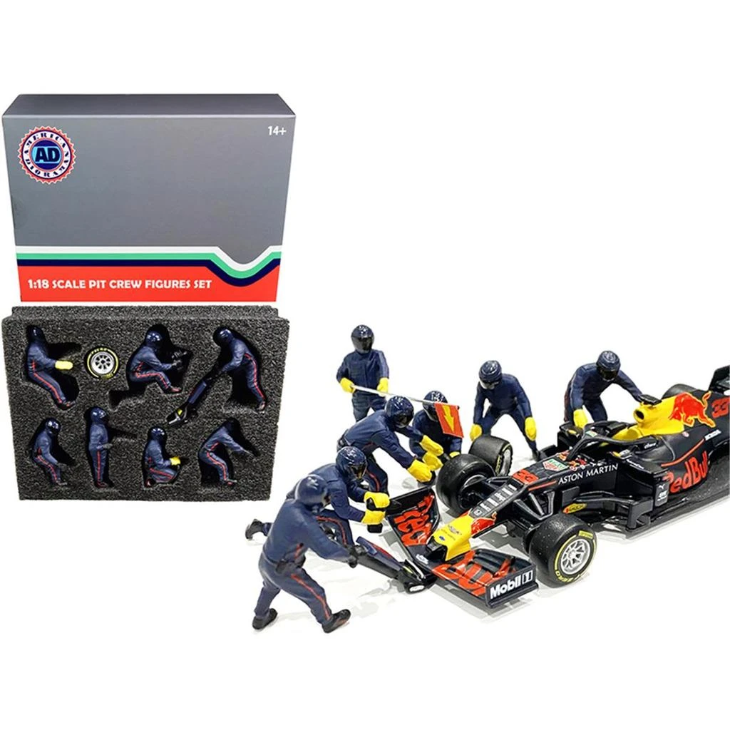 商品American Diorama|Formula One F1 Pit Crew 7 Figurine Set Team Blue for 1 by 18 Scale Model Car,价格¥593,第1张图片