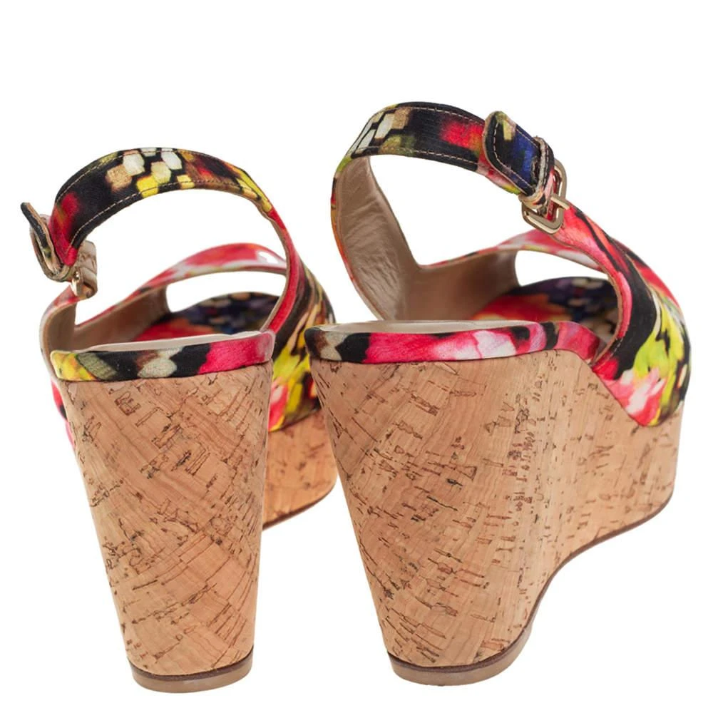 商品[二手商品] Stuart Weitzman|Stuart Weitzman Multicolor Brocade Fabric Cork Wedge Sandals Size 43.5,价格¥1004,第5张图片详细描述