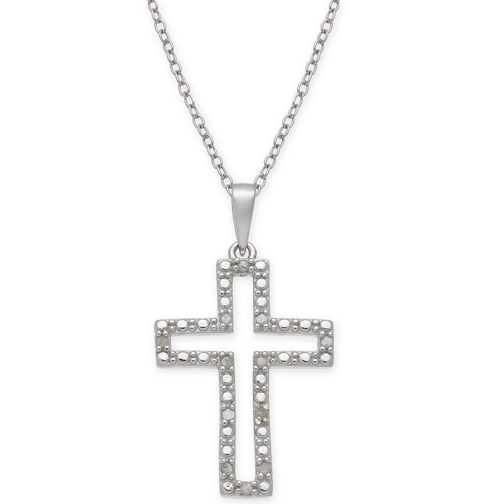 Diamond Cross 18" Pendant Necklace (1/10 ct. t.w.) in Sterling Silver商品第1张图片规格展示