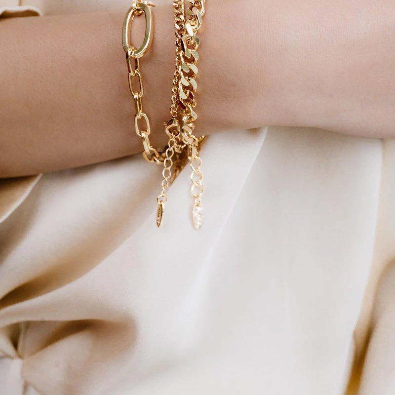 商品Ettika Jewelry|Chain Game 18k Gold Plated Bracelet Set of 3,价格¥453,第2张图片详细描述