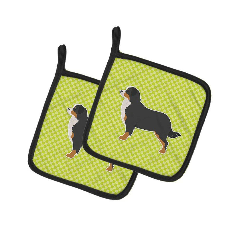 商品Caroline's Treasures|Bernese Mountain Dog Checkerboard Green Pair of Pot Holders,价格¥170,第1张图片