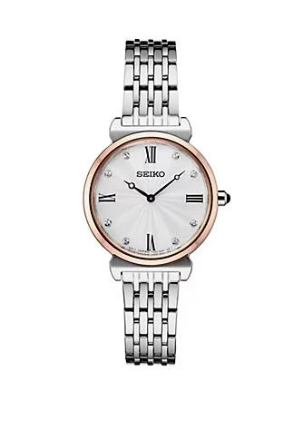商品Seiko|2 Tone Crystal Watch With Silver Pattern Dial And 8 Crystal Accents,价格¥1497,第1张图片