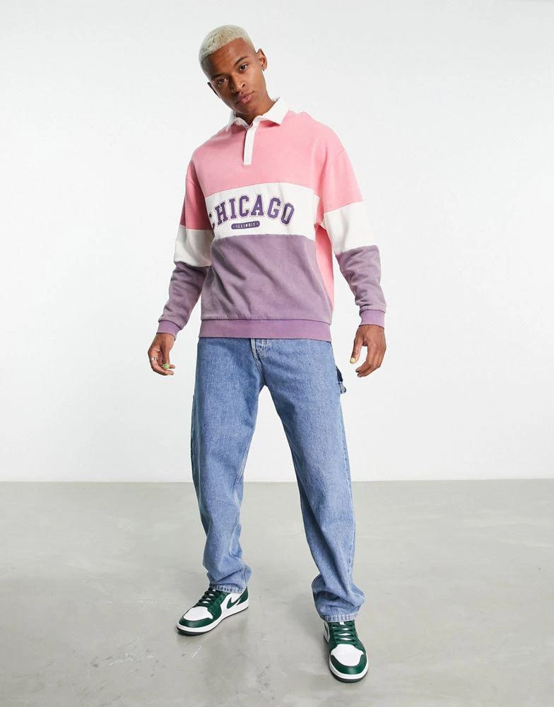 商品ASOS|ASOS DESIGN oversized rugby sweatshirt in colour block with city print,价格¥179,第4张图片详细描述