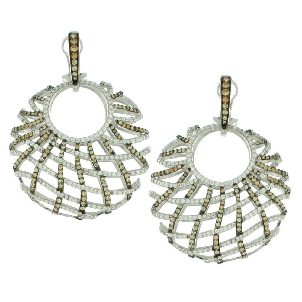 商品Suzy Levian|Suzy Levian Sterling Silver White Cubic Zirconia Criss-cross Round Big Dangle Earrings,价格¥3871,第1张图片