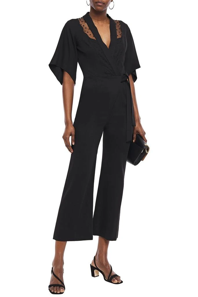 商品Sandro|Nala wrap-effect point d'esprit-paneled twill jumpsuit,价格¥1474,第4张图片详细描述