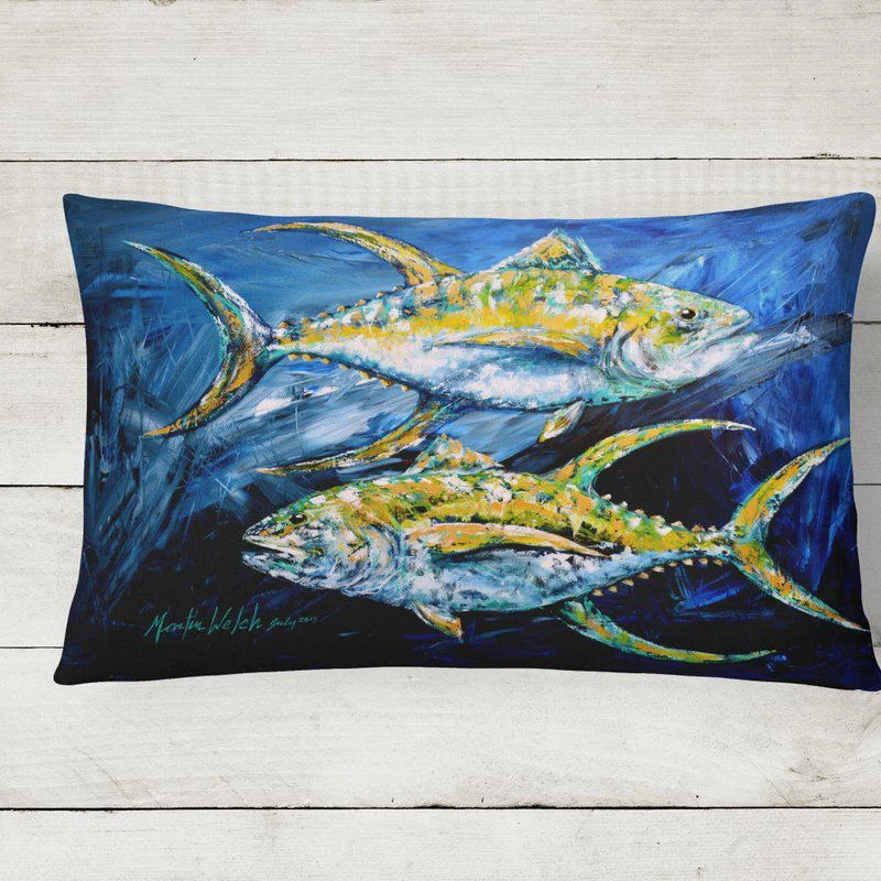 商品Caroline's Treasures|12 in x 16 in  Outdoor Throw Pillow Fish Tuna Tuna Blue Canvas Fabric Decorative Pillow,价格¥232,第2张图片详细描述