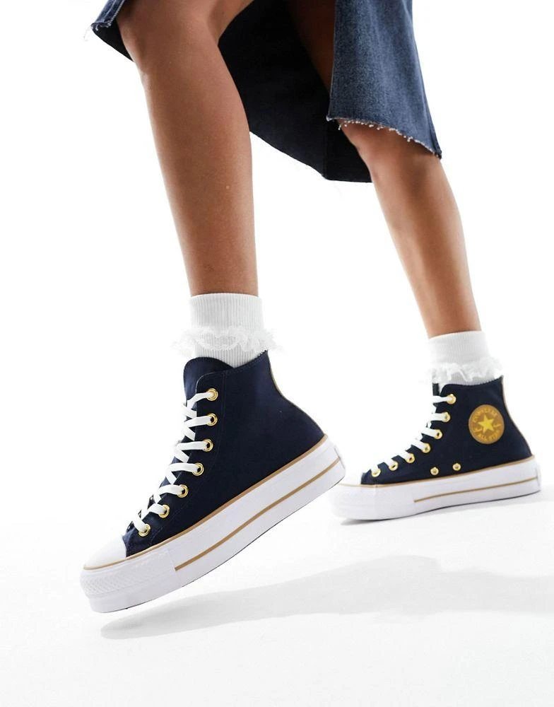 商品Converse|Converse Lift Hi twill trainers in navy with gold details,价格¥474,第1张图片