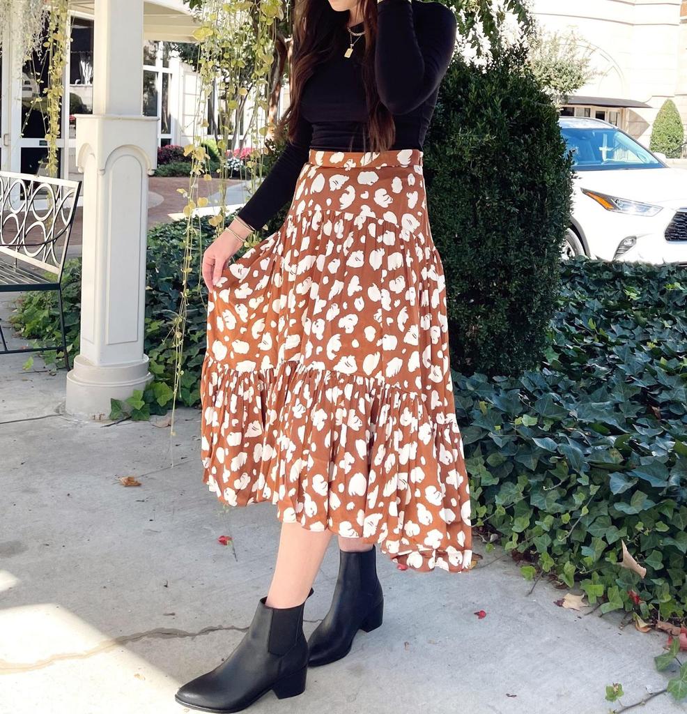 Aimee Tiered Midi Skirt in Brown Patina商品第3张图片规格展示