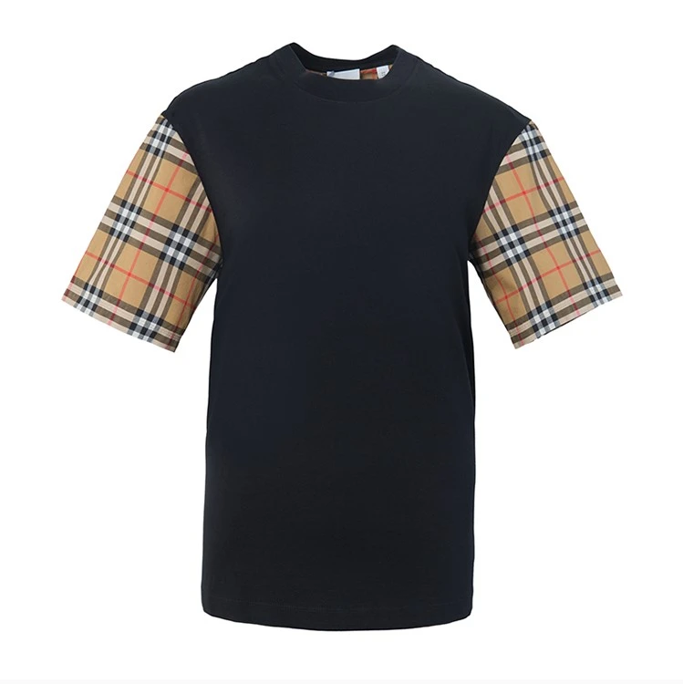 商品Burberry|BURBERRY 博柏利 拼色格纹棉质圆领半袖女士T恤 8014895,价格¥1817,第1张图片