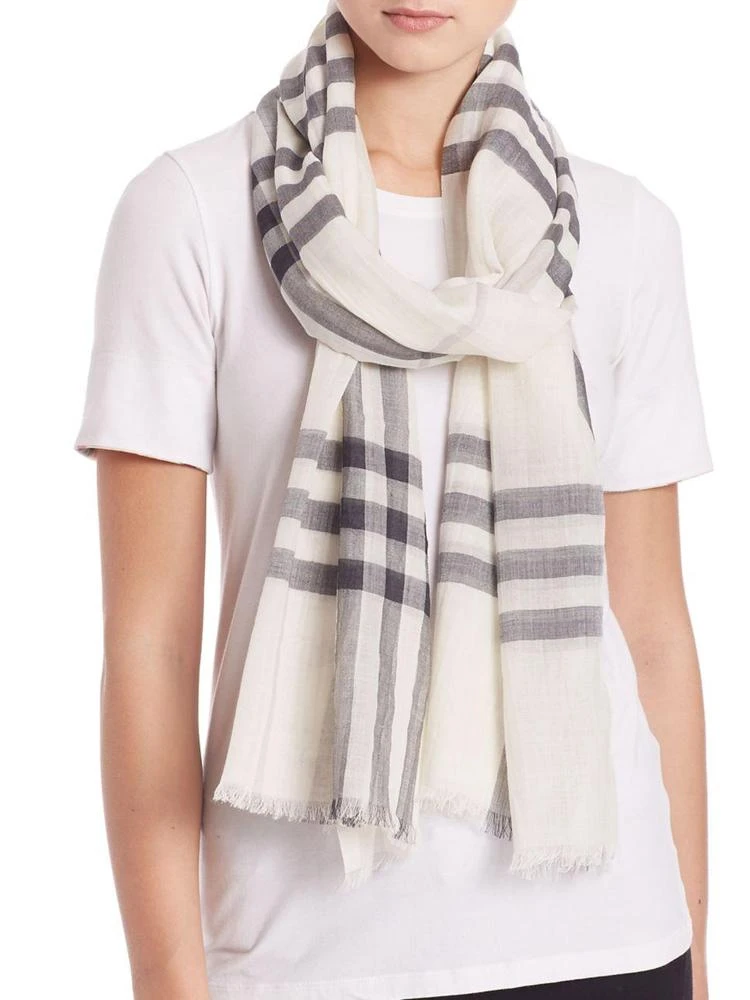 商品Burberry|Check Gauze Silk-Blend Scarf,价格¥2960,第1张图片