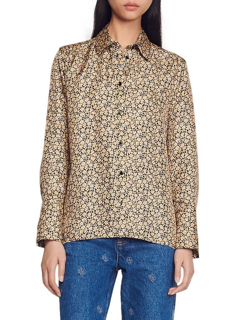 商品Sandro|Annita Silk Button Front Shirt,价格¥1482,第1张图片