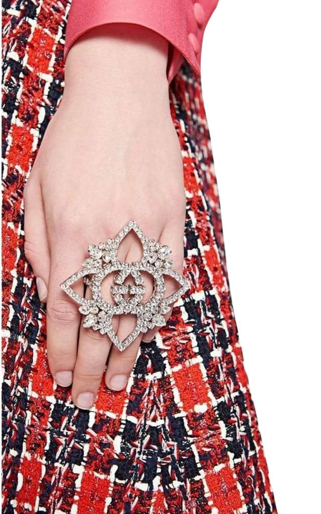 商品Gucci|Crystal Interlocking GG Flower Multi-finger Ring,价格¥5908,第2张图片详细描述