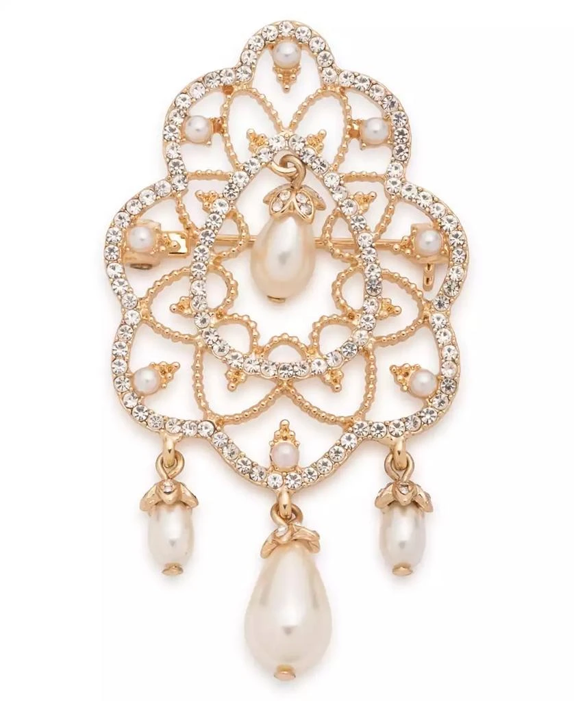 商品MARCHESA|Imitation Pearl Glass Gold-Tone Elegant Cross Pin,价格¥501,第1张图片