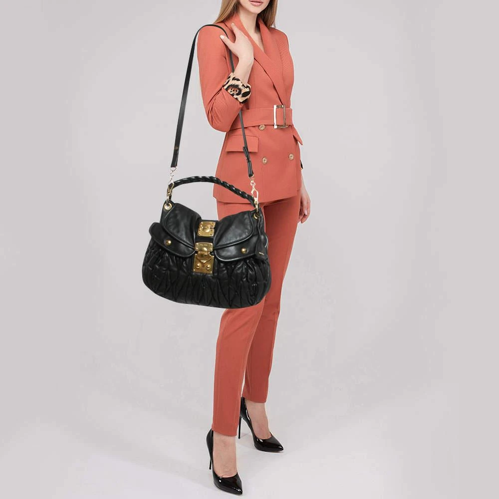 商品[二手商品] Miu Miu|Miu Miu Black Matelassé Leather Coffer Hobo,价格¥5304,第2张图片详细描述