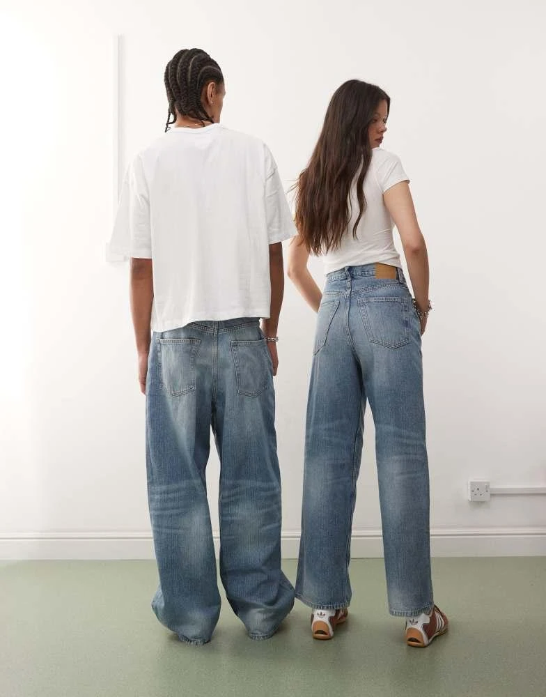 商品Weekday|Weekday Unisex Astro baggy wide leg jeans in blue,价格¥206,第2张图片详细描述