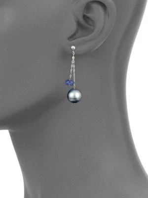 商品BELPEARL|14K White Gold, 11mm Gray Cultured Tahitian Pearl & Tanzanite Double Chain Drop Earrings,价格¥1537,第2张图片详细描述