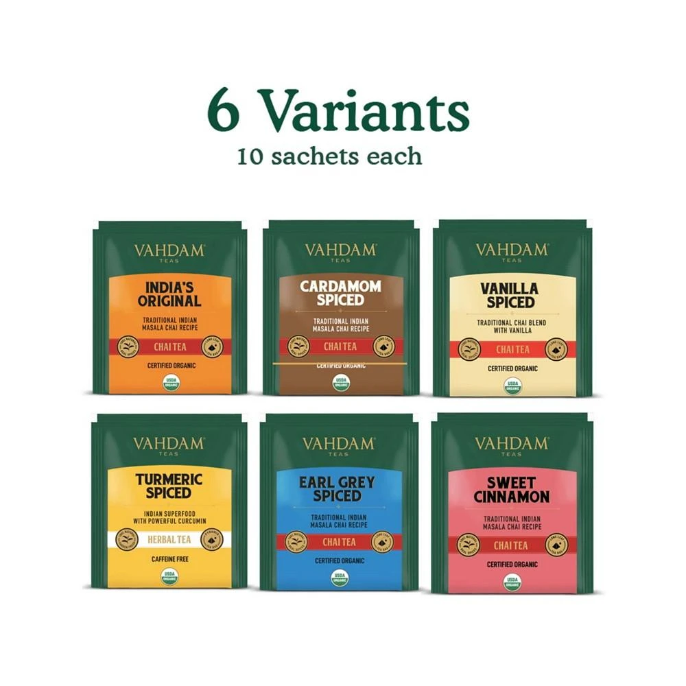 Chai Tea Variety Sampler Gift Set, 60 Long Leaf Pyramid Tea Bags 商品