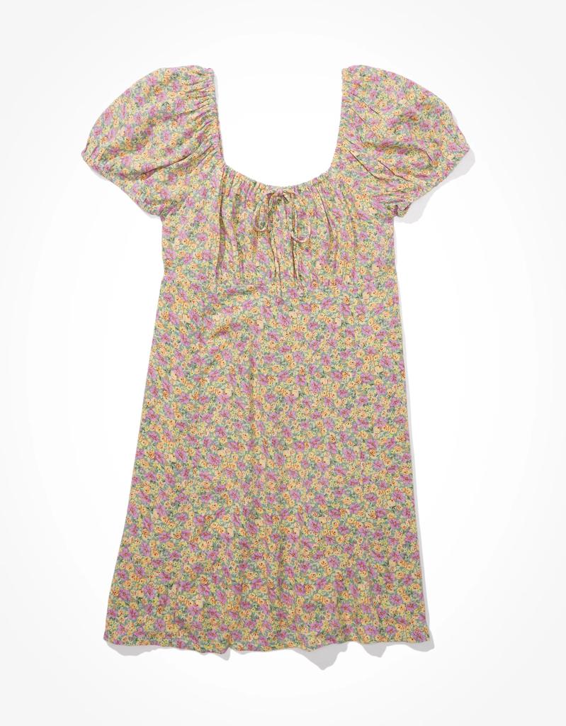 AE Floral Ruched Puff-Sleeve Mini Dress商品第4张图片规格展示
