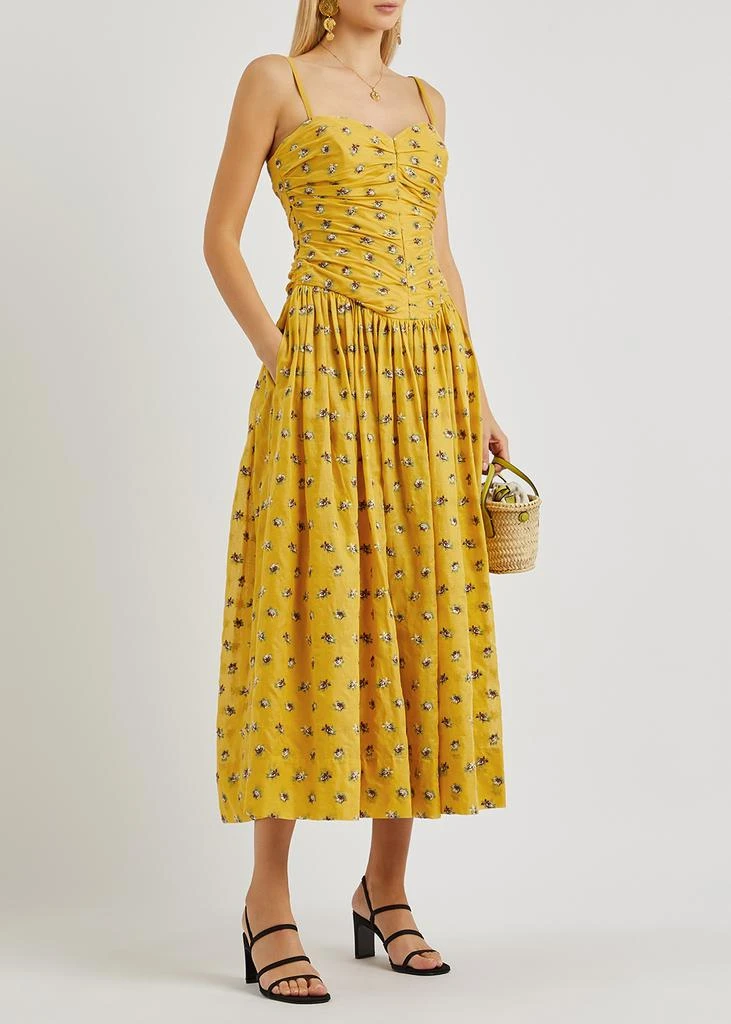 商品Tory Burch|Yellow floral-embroidered cotton dress,价格¥13374,第2张图片详细描述