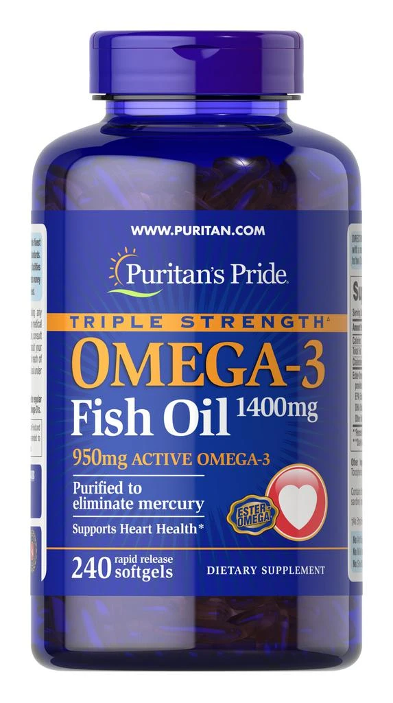 商品Puritan's Pride|Triple Strength Omega-3 Fish Oil 1400 mg 240 Softgels,价格¥708-¥1416,第1张图片