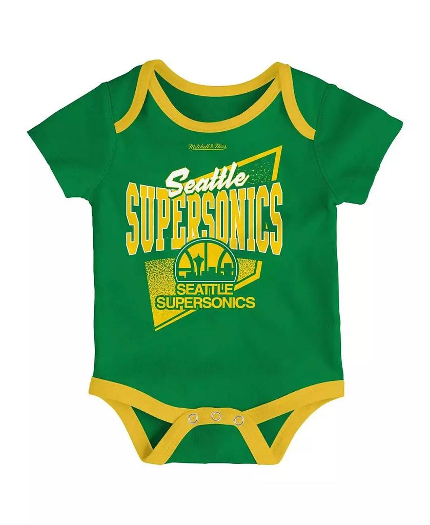 商品Mitchell & Ness|Infant Boys and Girls Green, Gold Seattle SuperSonics Hardwood Classics Bodysuits and Cuffed Knit Hat Set,价格¥306,第3张图片详细描述