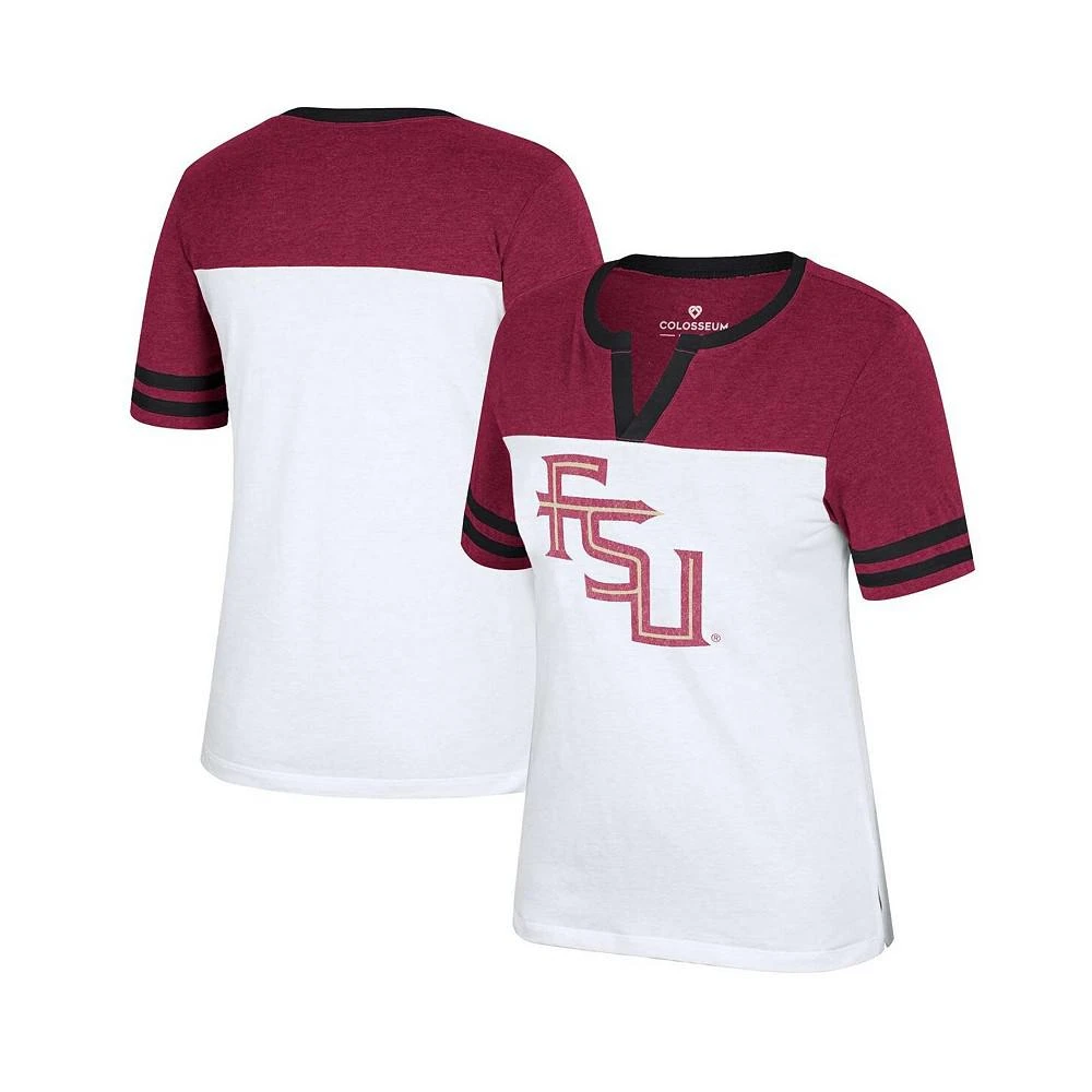 商品Colosseum|Women's White, Garnet Florida State Seminoles Frost Yourself Notch Neck T-shirt,价格¥224,第1张图片
