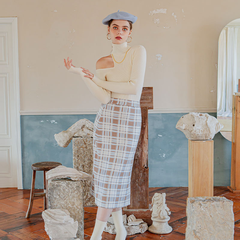 Daria 针织裙 - 蓝色格纹 | Daria Knit Skirt - Blue Plaid商品第2张图片规格展示