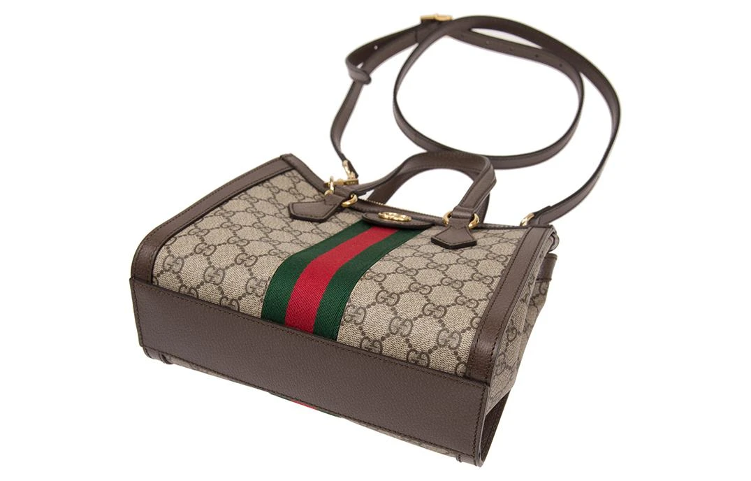 商品[国内直发] Gucci|古驰 Ophidia 老花Logo条纹织带百搭 帆布 托特包Tote包购物袋手提斜挎单肩包 男女同款 乌木色/棕色,价格¥14620,第5张图片详细描述