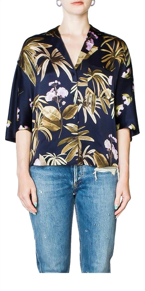 商品Vince|Tropical Garden Silk Pj Shirt In Marine,价格¥1874,第1张图片