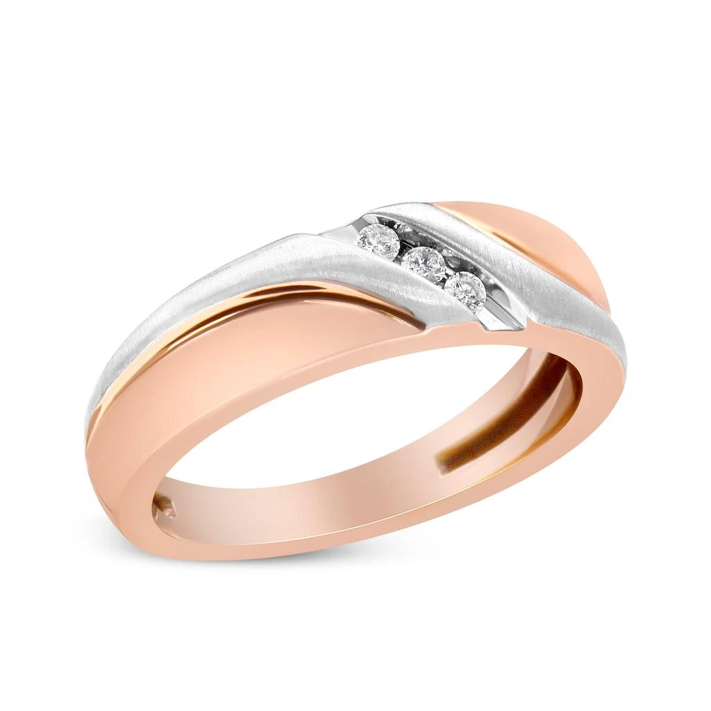 商品Haus of Brilliance|10K White and Rose Gold 1/10 Cttw 3-Stone Tension Slant Band Matte Finish Ring for Men,价格¥4186,第3张图片详细描述