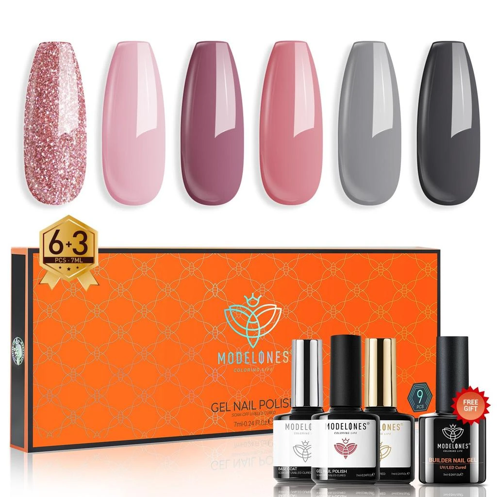 商品[国内直发] MODELONES|Hot Stuff - 9Pcs 6 Colors Gel Nail Polish Kit,价格¥171,第1张图片