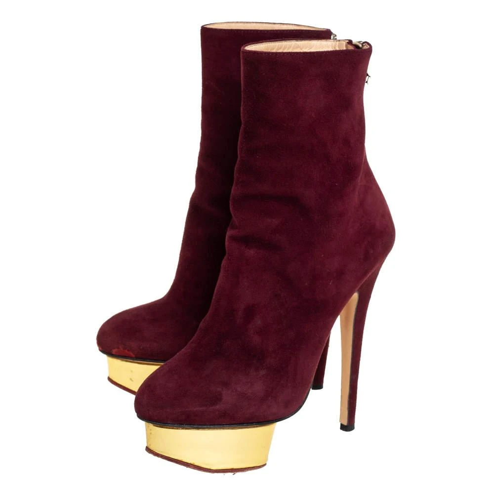 商品[二手商品] Charlotte Olympia|Charlotte Olympia Burgundy Suede  Ankle Boots Size 36,价格¥1397,第4张图片详细描述