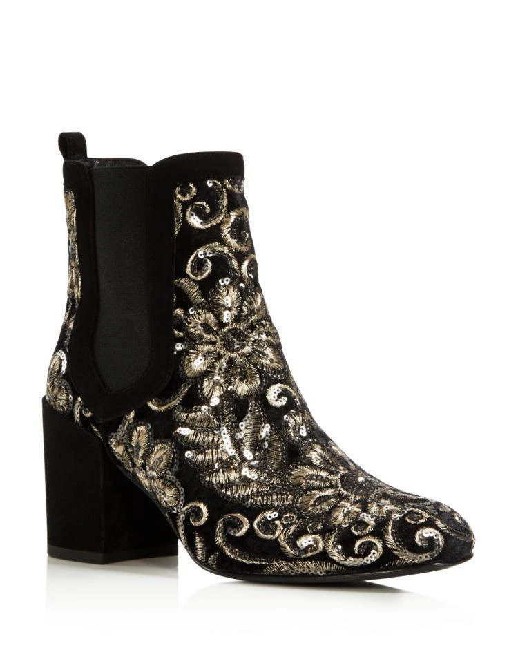 商品Stuart Weitzman|Mediate Metallic Embroidered Velvet Block Heel Booties,价格¥1431,第1张图片