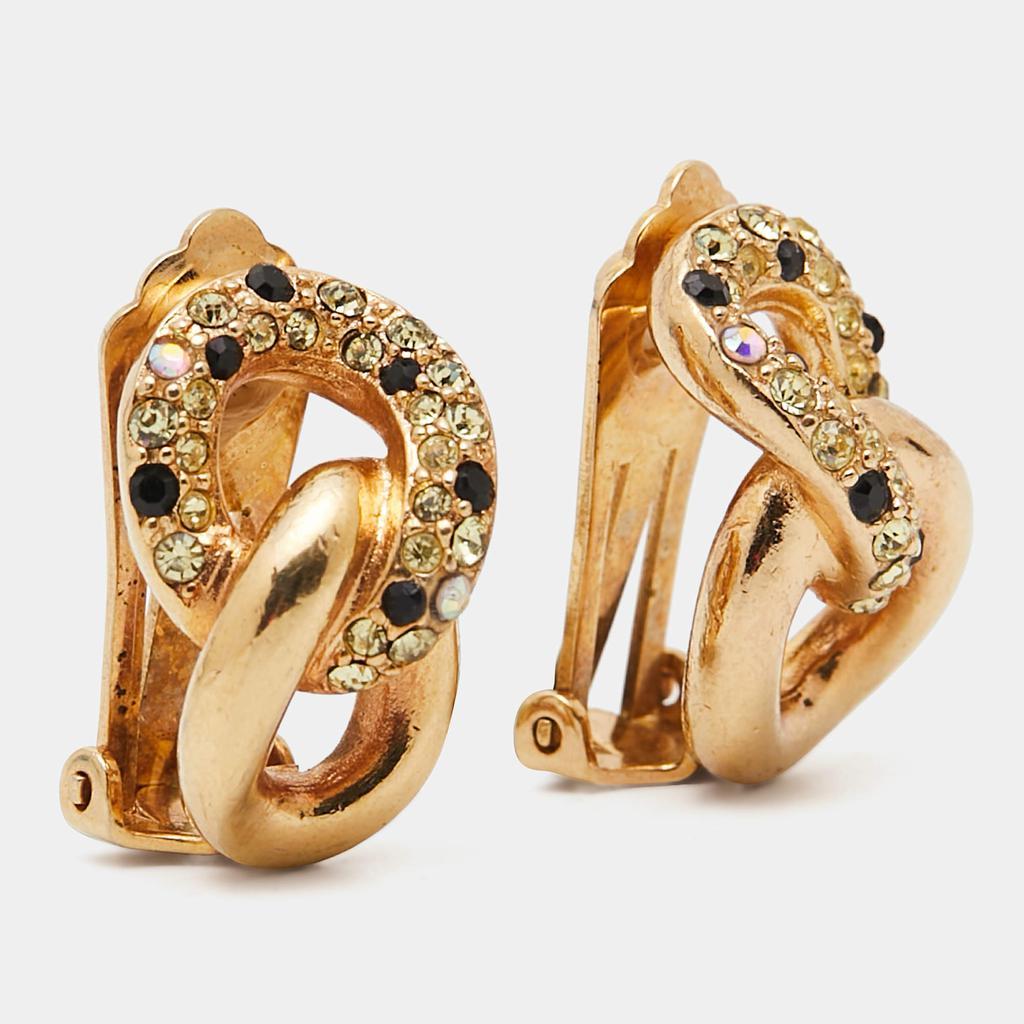 商品[二手商品] Dior|Dior Vintage Crystals Gold Tone Chain Earrings,价格¥2633,第4张图片详细描述