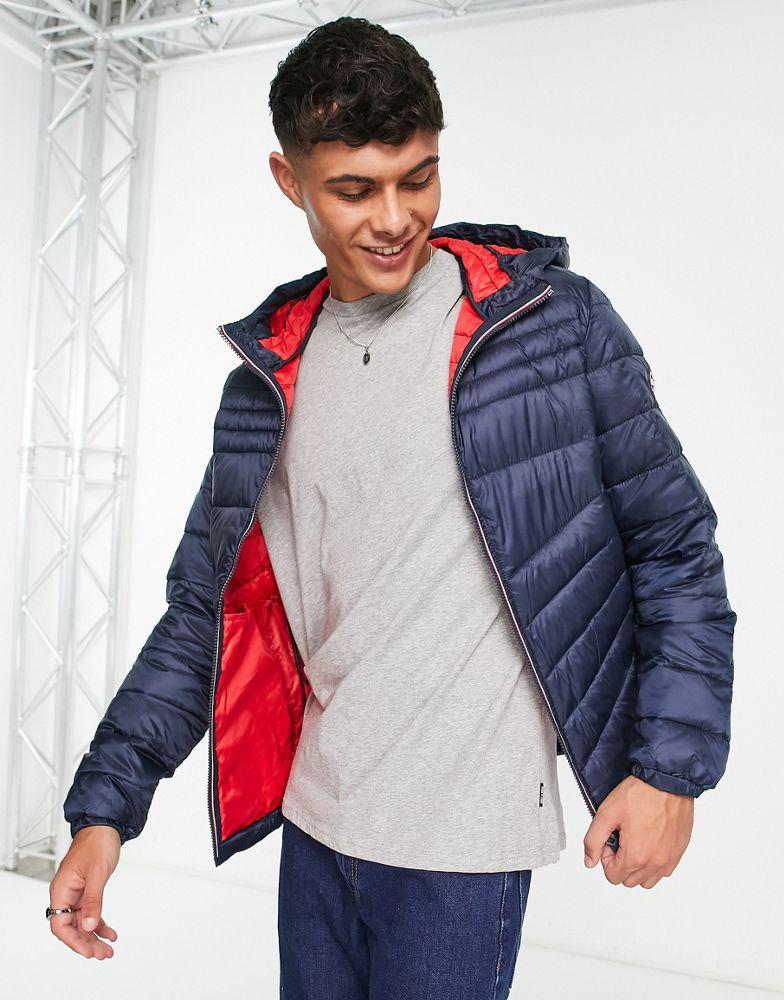 商品Jack & Jones|Jack & Jones Essentials padded jacket with hood in navy,价格¥324,第1张图片