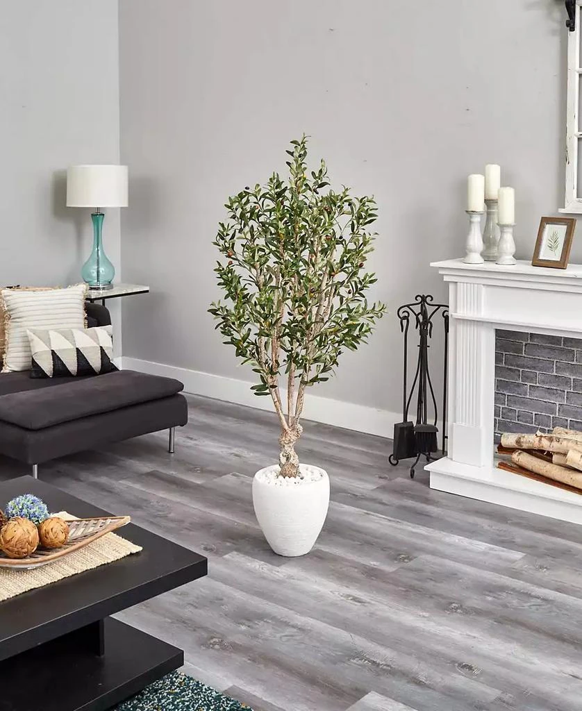 商品NEARLY NATURAL|5' Olive Artificial Tree in White Oval Planter,价格¥2619,第3张图片详细描述