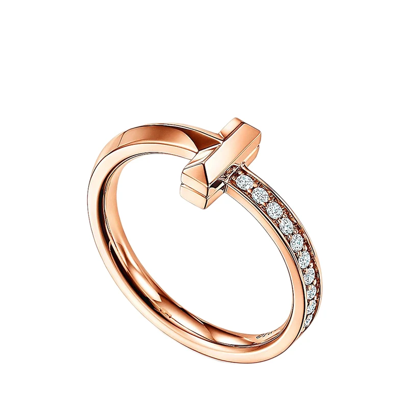   Tiffany & Co./蒂芙尼 T1系列 18K金玫瑰金镶嵌钻石2.5mm宽戒指指环GRP11292 商品