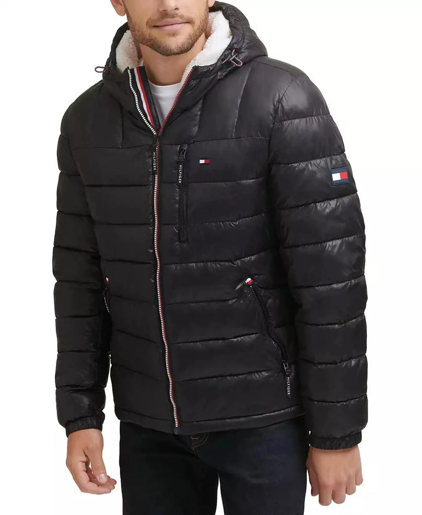 商品Tommy Hilfiger|男士合身中型夏尔巴衬里连帽防水绗缝夹克,价格¥607,第1张图片详细描述