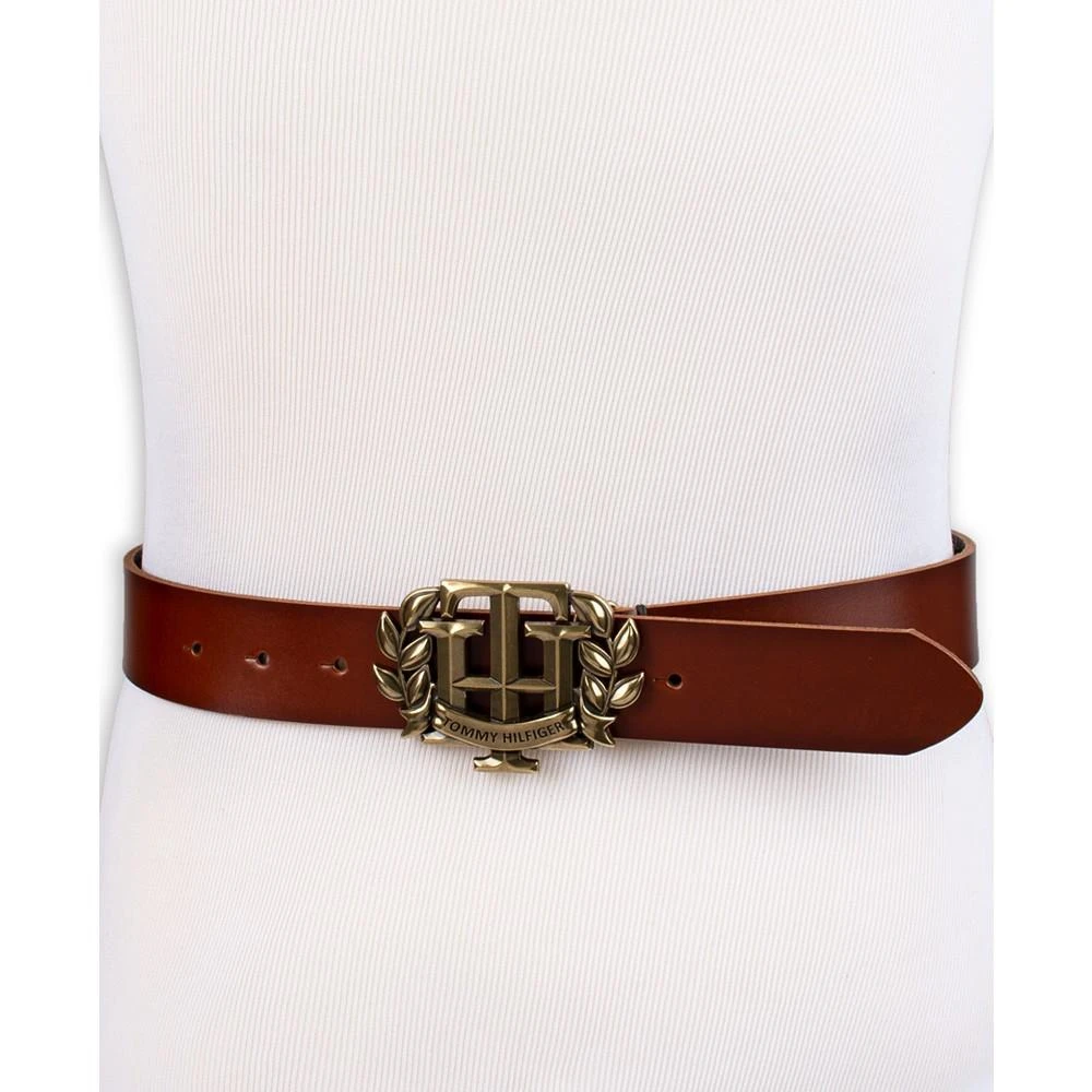 商品Tommy Hilfiger|Men's Iconic Monogram Crest Plaque Buckle Leather Belt,价格¥324,第5张图片详细描述