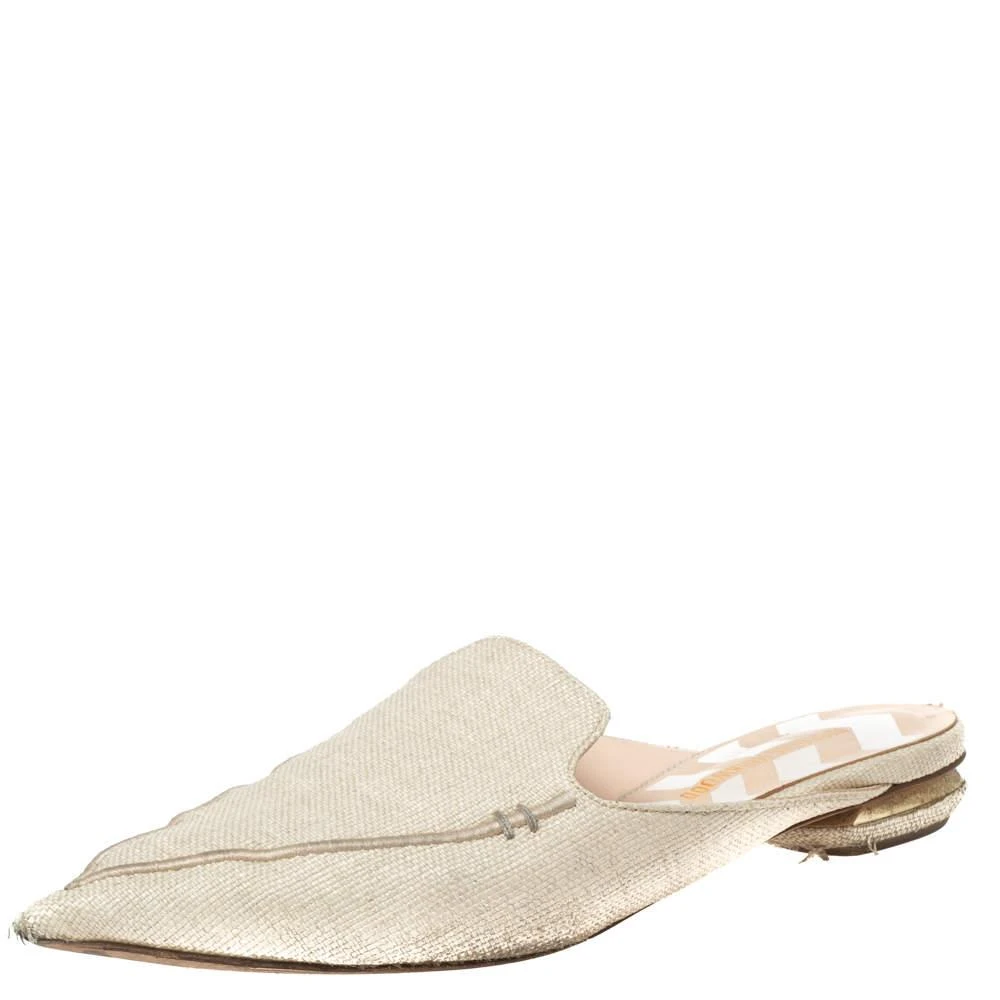 商品[二手商品] Nicholas Kirkwood|Nicholas Kirkwood Cream Raffia Pointed Toe Beya Flat Mule Sandals Size 40.5,价格¥847,第1张图片