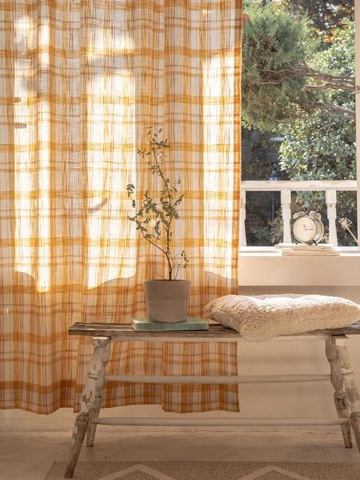 商品DECOVIEW|[Yellow] Linen Checkered Curtain 2P Set,价格¥876,第3张图片详细描述