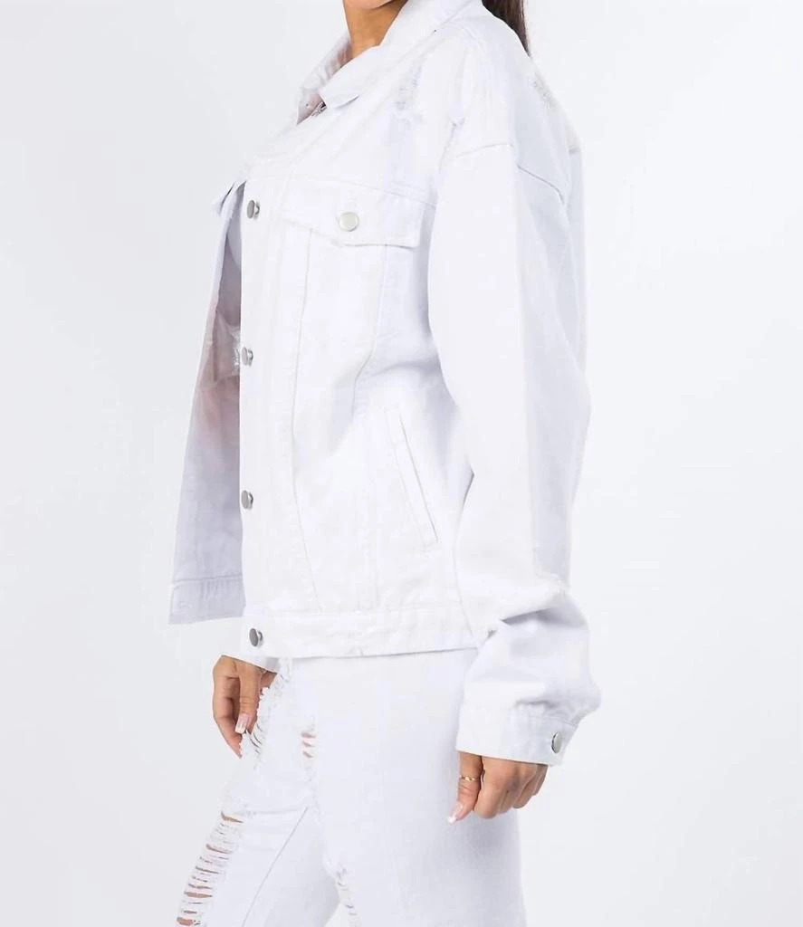 商品American Bazi|Graphic Distressed Denim Jacket In White,价格¥319,第3张图片详细描述