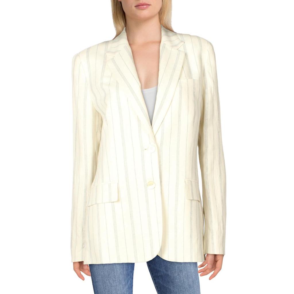 Lauren Ralph Lauren Womens Grayden Linen Blend Striped Two-Button Blazer商品第1张图片规格展示