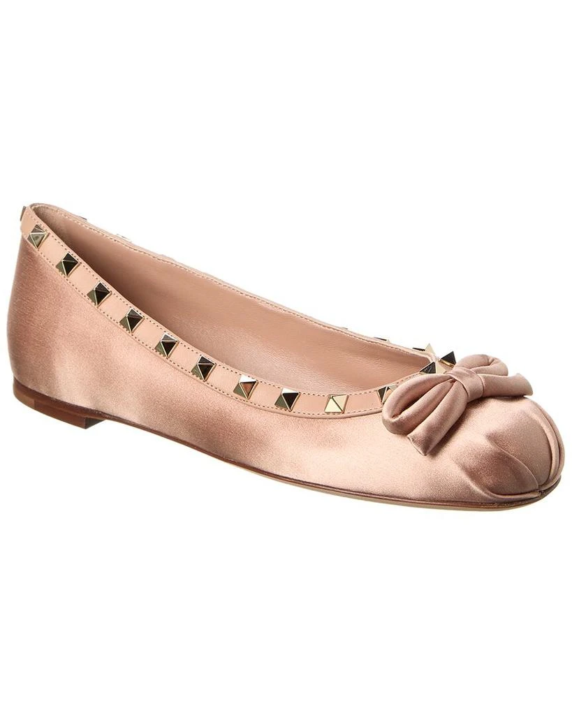 商品Valentino|Rockstud Satin & Leather Ballerina Flat,价格¥4609,第1张图片